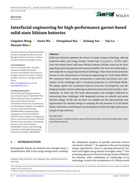 Pdf Interfacial Engineering For Highperformance Garnetbased Solid