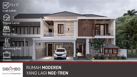 Desain Rumah Mewah Tropis Modern 2 Lantai 4 Kamar Tidur Di Lahan 13 X