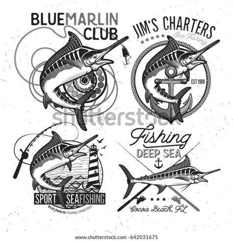 Set Marlin Fishing Emblems Badges Design Stock Vector Royalty Free