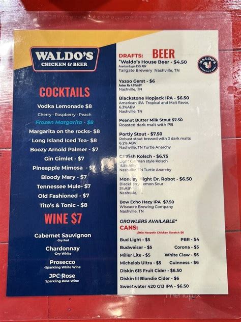 Menu Of Waldos Chicken And Beer In Franklin Tn 37067