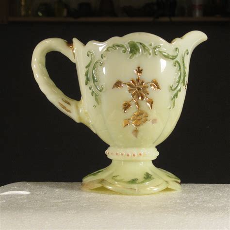 Antique Northwood Custard Decorated Intaglio Custard Glass Creamer Cream Pitcher Carnival Glass