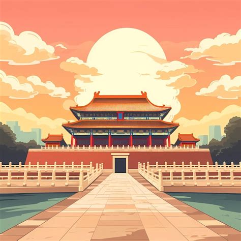 La Ciudad Prohibida en Pekín China Vector Premium