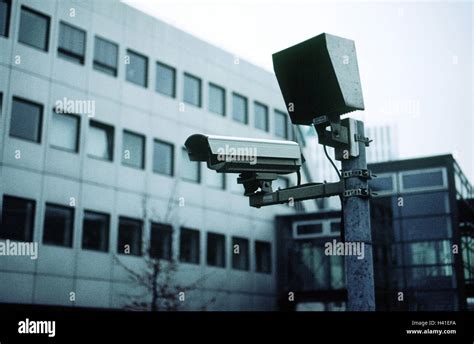 Office Building Detail Monitoring Camera Dusk Germany Dusseldorf