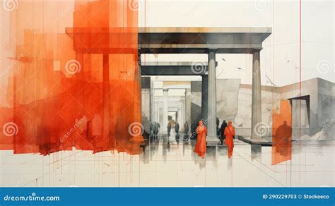 Rothko Inspired Array Of Caryatides Of Acropolis Of Athens Drawing