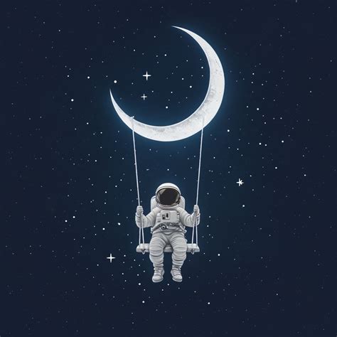 Surreal Astronaut Swinging On Crescent Moon Digital Art Poster Playground