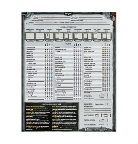 Warhammer 40k Character Sheet Gearhon