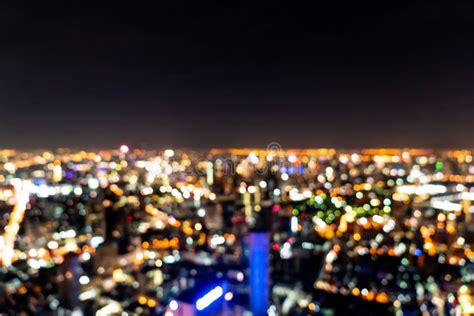 Abstract Blur Bangkok Cityscape At Night In Thailand Stock Photo