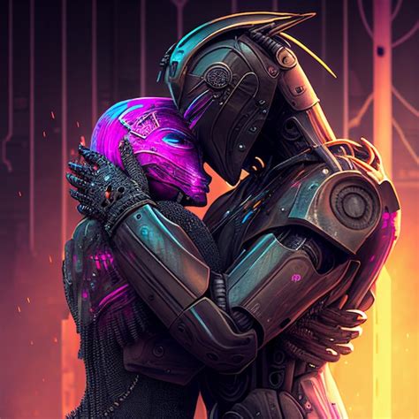 Premium AI Image There Is A Robot Hugging A Woman In A Futuristic