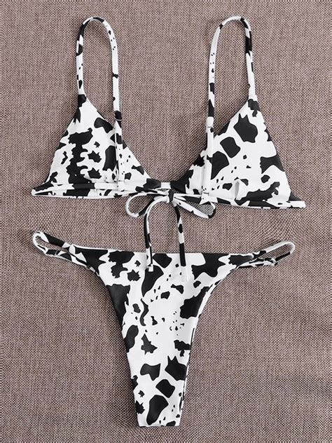 2022 Cow Print Triangle Bikini Set Black L In Bikini Sets Online Store