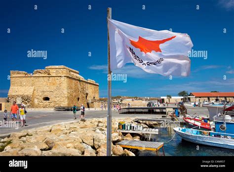 Cypriot Flagpathospafoscyprusfort And Harbour Stock Photo Alamy