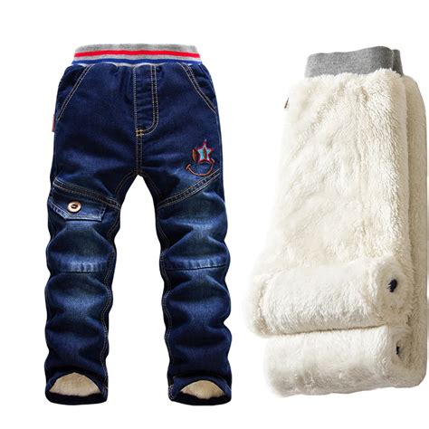 New Boys Jeans Winter 2016 Children Embroidery Warm Thermal Cotton