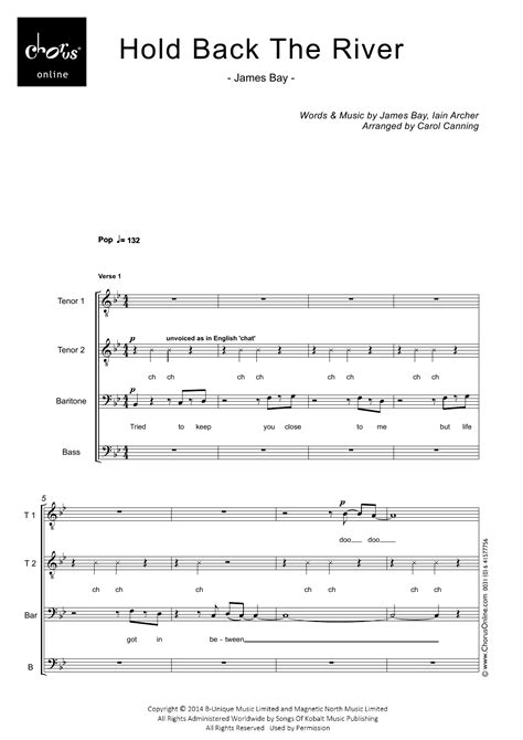 Hold Back The River Arr Carol Canning Sheet Music James Bay Choir