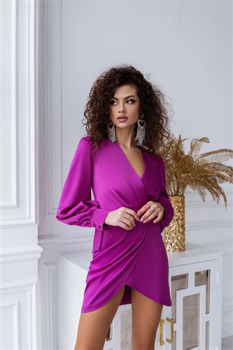 Fuchsia Wrap Long Sleeve Mini Dress