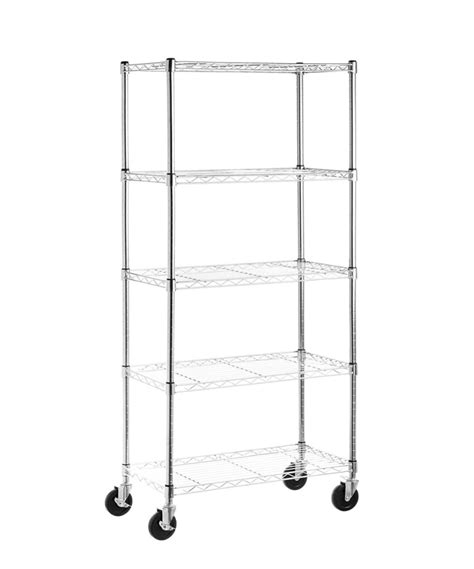 5 Tier Shelving Unit in Chrome Wire with Wheels - Snap Frames