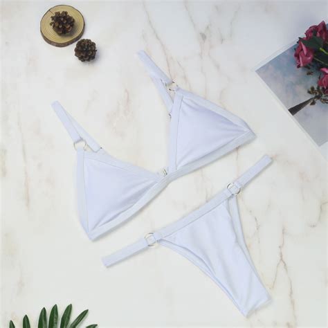 Pushup Brazilian Bikini Set Solid Micro Thong Swimwear For Women Free