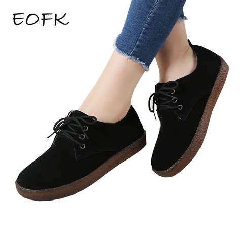 EOFK New Women Flat Shoes Suede Leather Shoes Woman Black Flats High ...