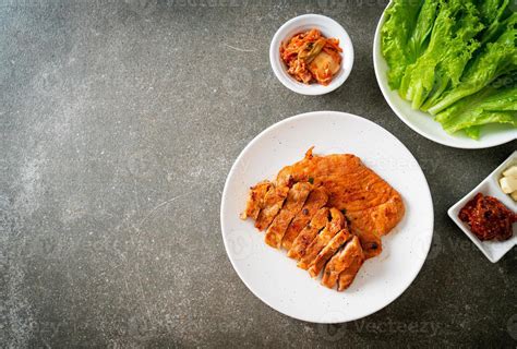 Grilled Pork Marinated Kochujang Sauce In Korean Style With Vegetable