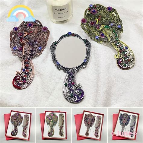 June Retro Small Mirror Peacock Open Screen Handheld Makeup Mirrors