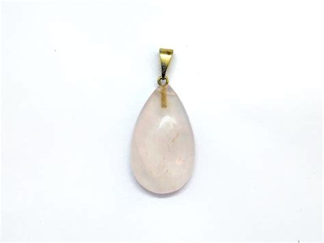 Pingente Pedra Natural Quartzo Rosa Gota Pino Dourado Elo