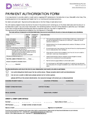 Fillable Online Payment Authorisation Form Dancesacomau Fax Email