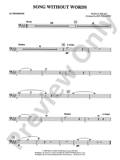 Song Without Words 1st Trombone 1st Trombone Part Digital Sheet