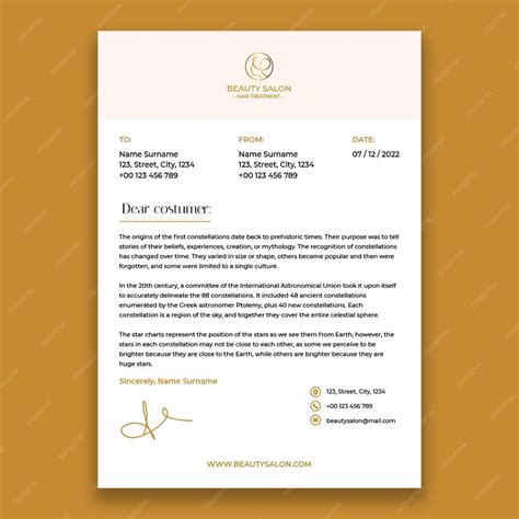 Free Vector Elegant Minimalist Gold Beauty Salon Letterhead