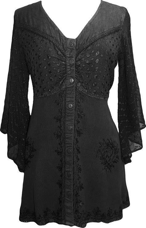 Agan Traders Womens Long Sheer Bell Sleeve V Neck Button Down Medieval