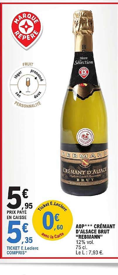 Promo Aop Crémant D alsace Brut rebmann chez E Leclerc Express