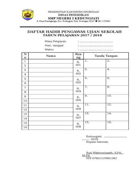 Daftar Hadir Pengawas Ujian Pdf