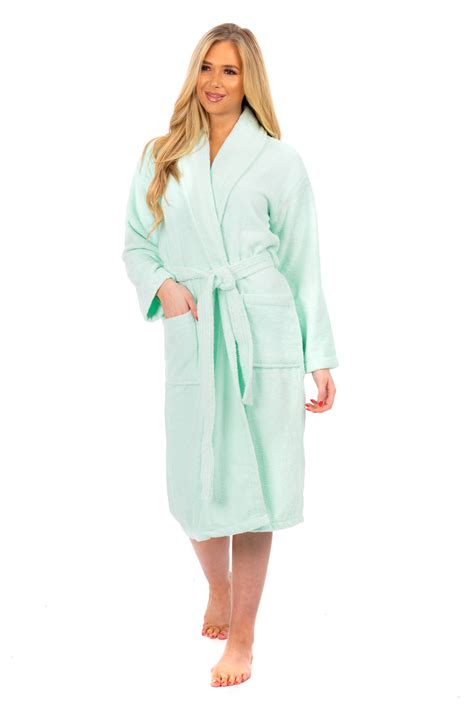 Ladies Bathrobe 100 Cotton Terry Towelling Shawl Collar Bath Robe