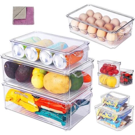 Boîtes De Rangement Frigo Transparent Empilable Organisateur Frigo