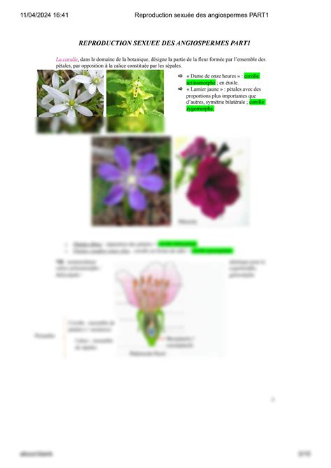 Solution Reproduction Sexu E Des Angiospermes Part Studypool