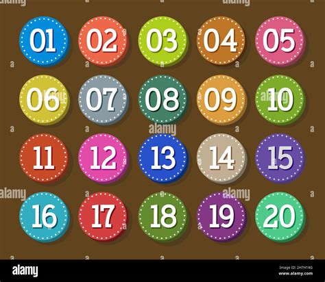 Colorful Button Flat Numbers From One To Twenty Brown Background