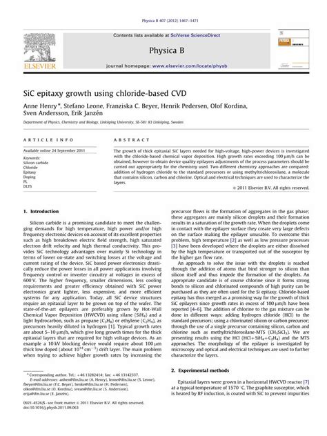 Pdf Sic Epitaxy Growth Using Chloride Based Cvd Dokumentips