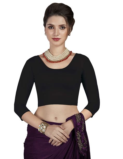 Crazy Bachat Womens Designer Black 3 4 Plain Stretch Blouse For Saree