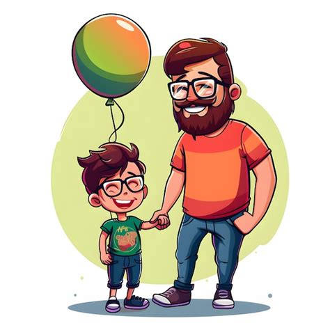 Premium Photo Father And Son Holding Balloon Vector Illustration In