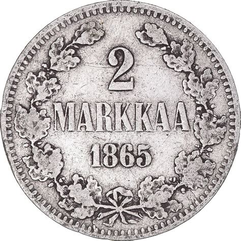 341275 Coin Finland Alexander II 2 Markkaa 1865 Helsinki VF