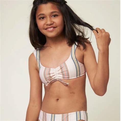 O Neill Swim Oneill Girls Katana Stripe Cinched Bralette Bikini Top