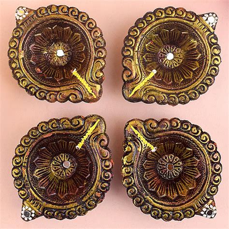 SatVIK 4 Pc Designer Clay Diya Terracotta Dia Lampu Malaysia Ubuy