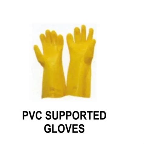 Yellow Plain Pvc Supported Hand Gloves Inches Finger Type Full