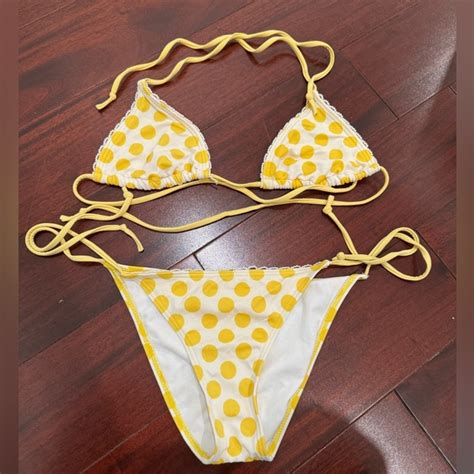 Guess Swim Guess Yellow Polka Dot String Bikini Top Bottom Set Poshmark