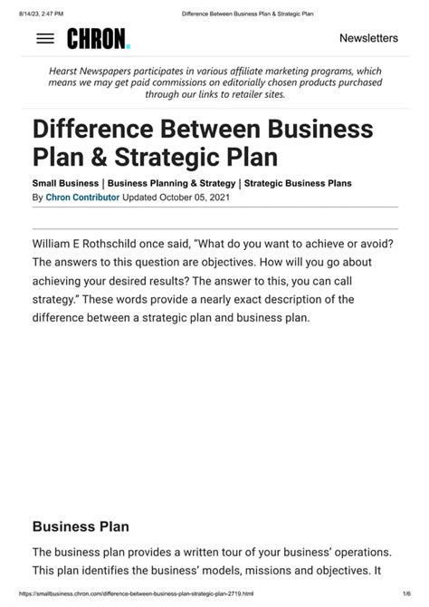 Difference Between Business Plan Strategic Plan Pdf