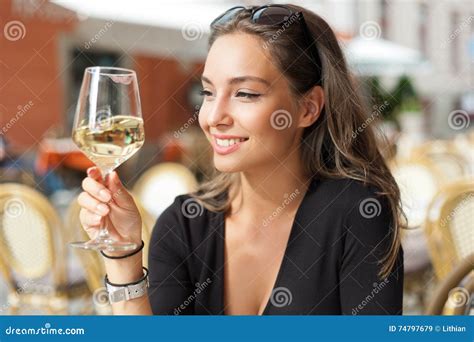 Brunette Beauty Having Wine Fun Stock Image Image Of Asian Happy