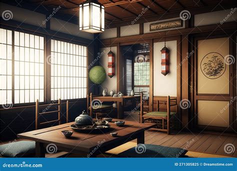 Traditional Japanese Tea Room Interior With Tatami Mats3d Rendering