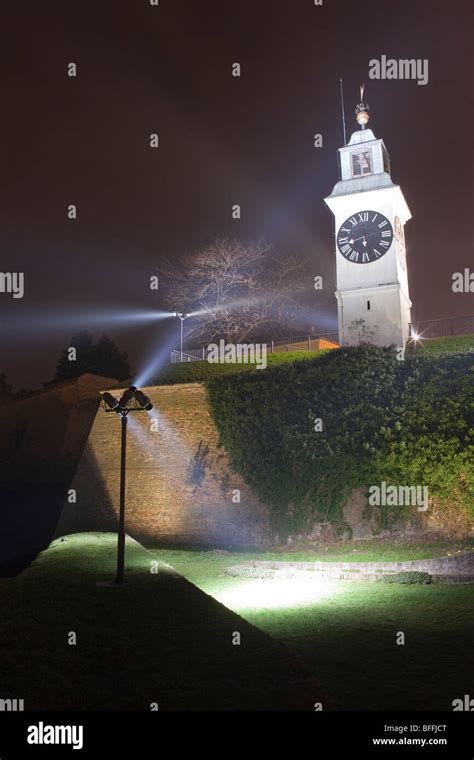 Petrovaradin Fortress by night, Clock Tower Stock Photo - Alamy