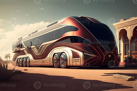 Futuristic Bus Cars Of The Future Neural Network Stock Photo