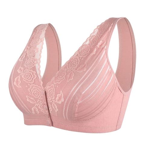 Snap Front Bra For Older Women Comfort Wireless Full Coverage Sleep Bra Sexy Lace Embroidered