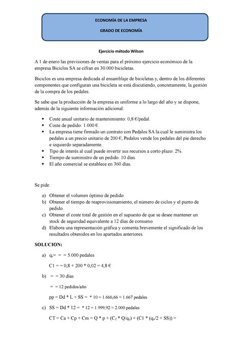 Solucion evidencia Ejercicio Biciclos SA ECONOMÍA DE LA EMPRESA GRADO