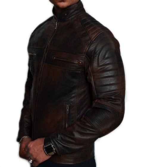 Mens Biker Vintage Motorcycle Distressed Brown Cafe Racer Leather