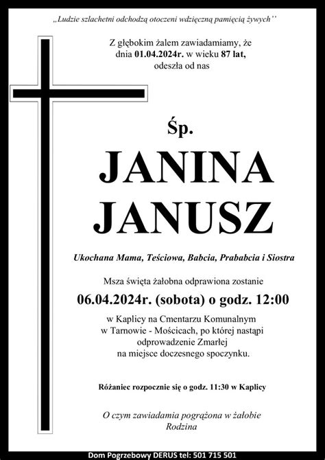 Śp Janina Janusz A W Derus Usługi Pogrzebowe Tarnów